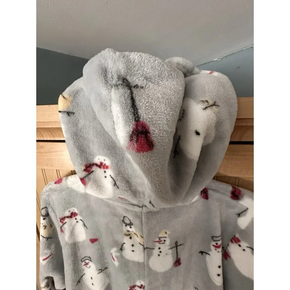 Munki Munki Women's One-Piece Hooded Fleece Pajamas Gray‎ Pink Spark Size Small